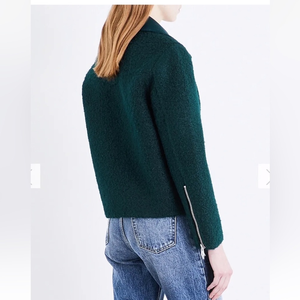 Sandro Paris Wool Moto Green Jacket Coat - Picture 13 of 16